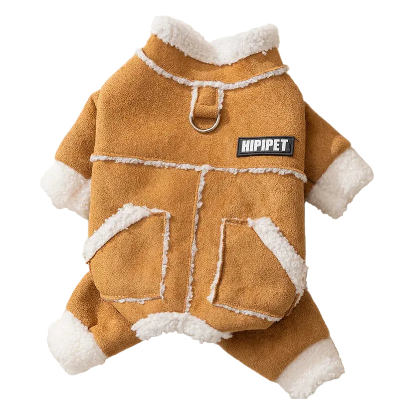 Plush Leather Dog Jacket Winter Warm Coat