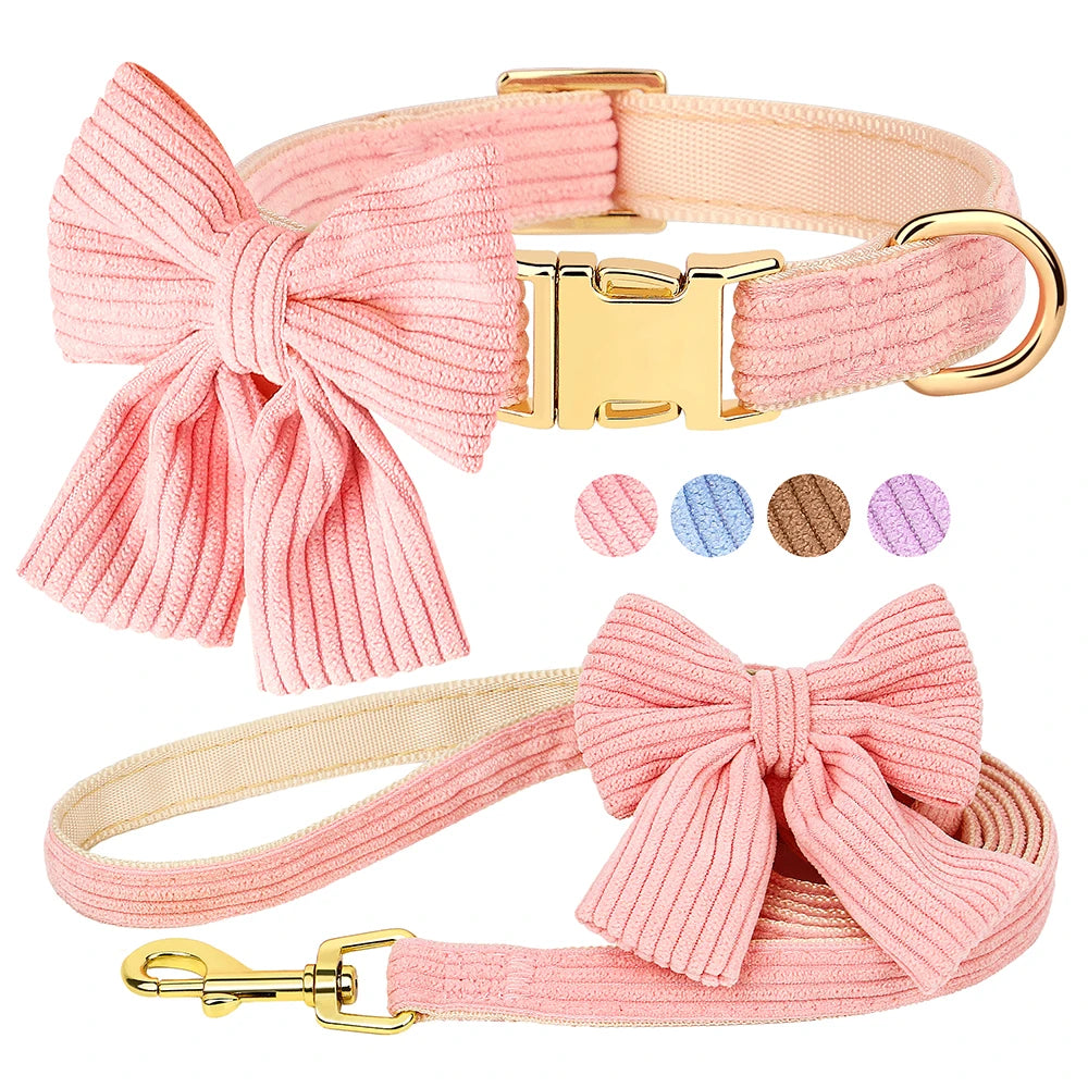 Cute Dog Adjustable Collar Leash Set With Bowtie