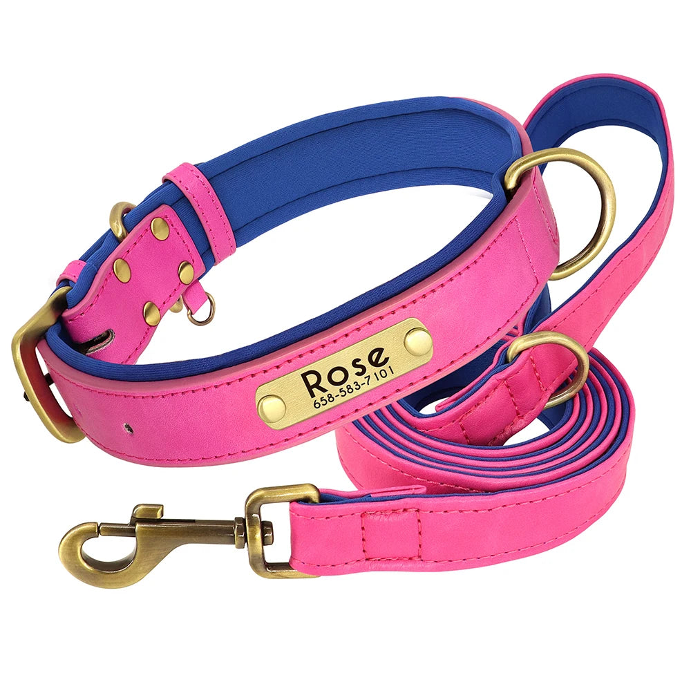 Customized Leather Dog Collar Leash Set