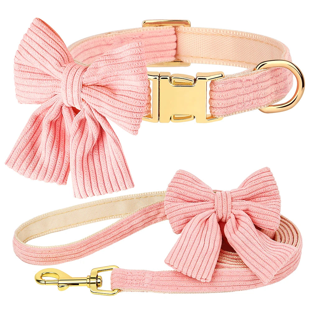 Cute Dog Adjustable Collar Leash Set With Bowtie