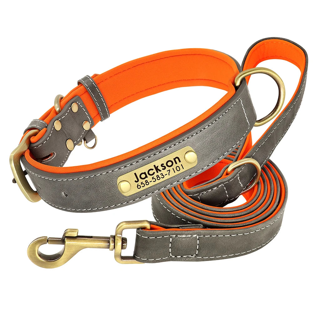 Customized Leather Dog Collar Leash Set