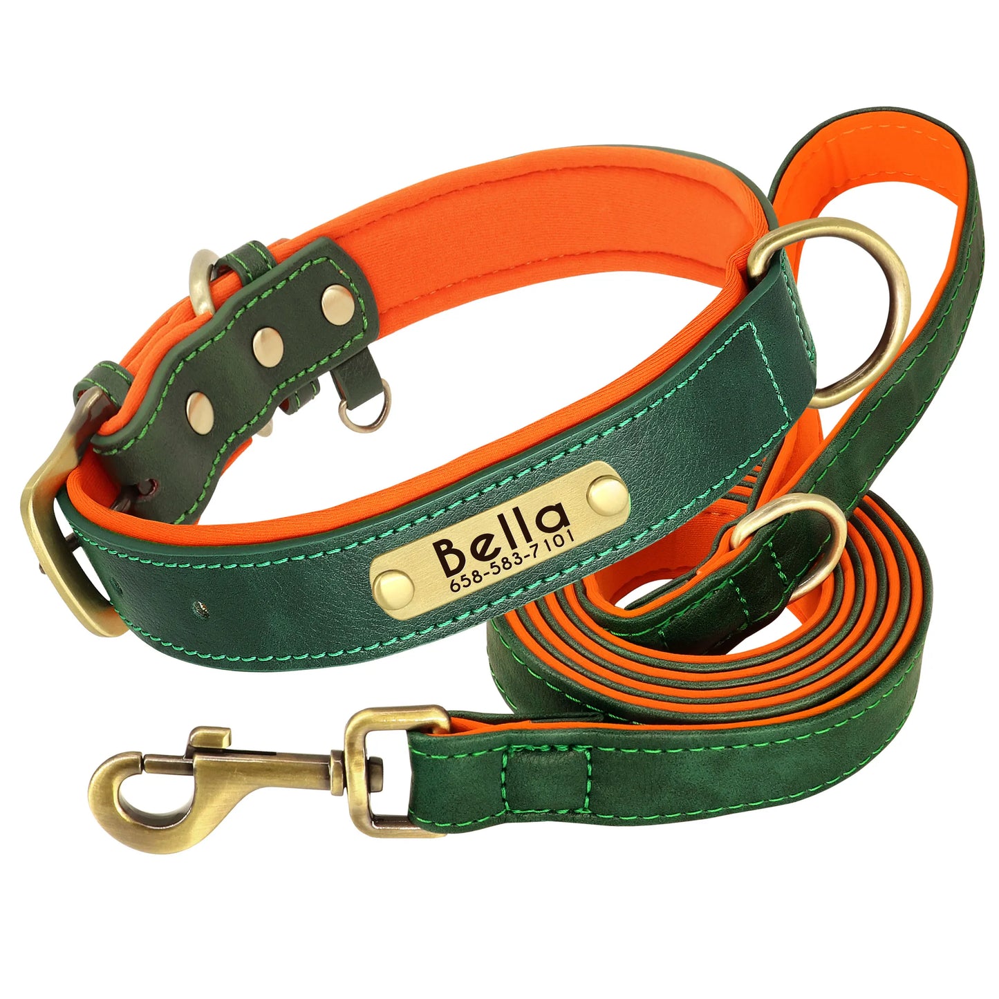 Customized Leather Dog Collar Leash Set