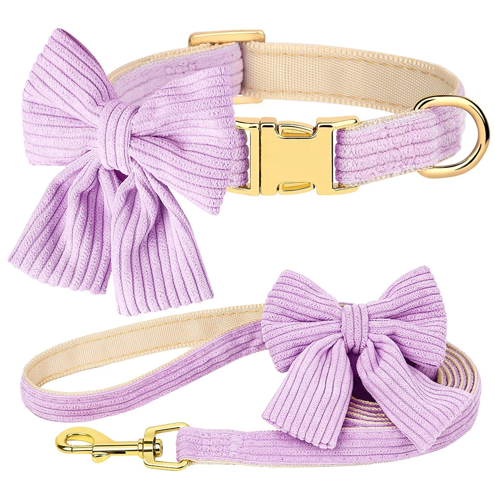 Cute Dog Adjustable Collar Leash Set With Bowtie