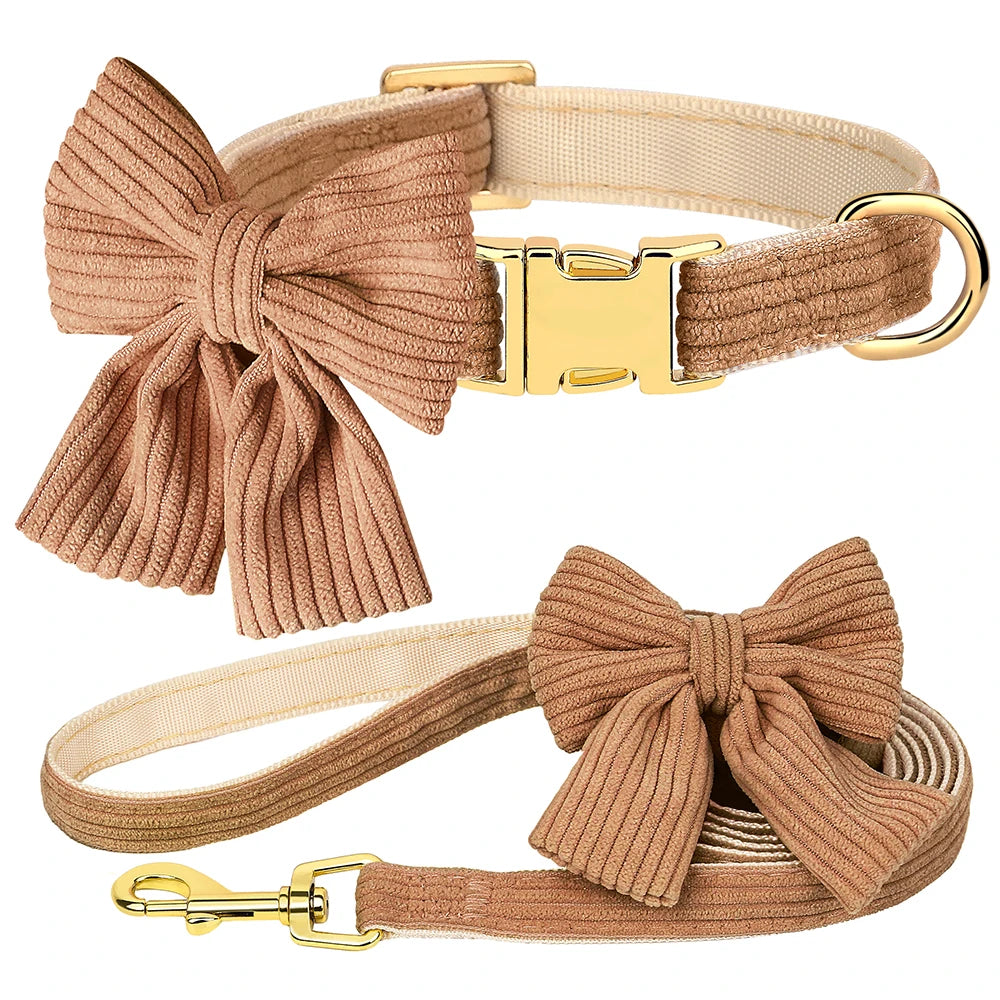 Cute Dog Adjustable Collar Leash Set With Bowtie