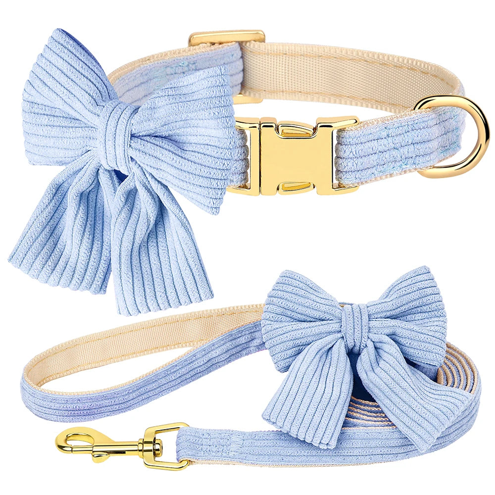 Cute Dog Adjustable Collar Leash Set With Bowtie