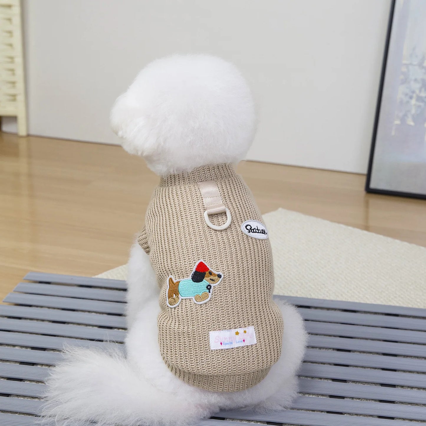 Knitted Dog Vest – Patch & Leash Ring