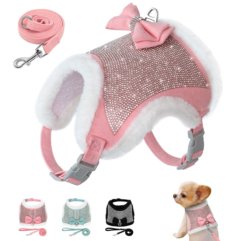 Rhinestone Dog Harness and Leash