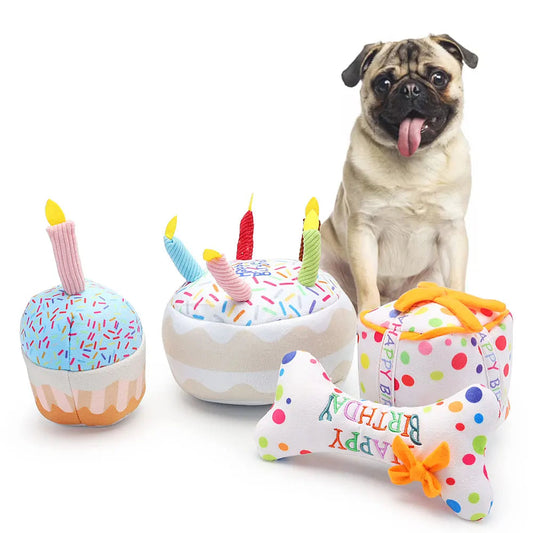 Plush Squeaky Birthday Cake Dog Toys