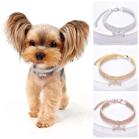 Luxury Adjustable Rhinestone Bone Dog Collar