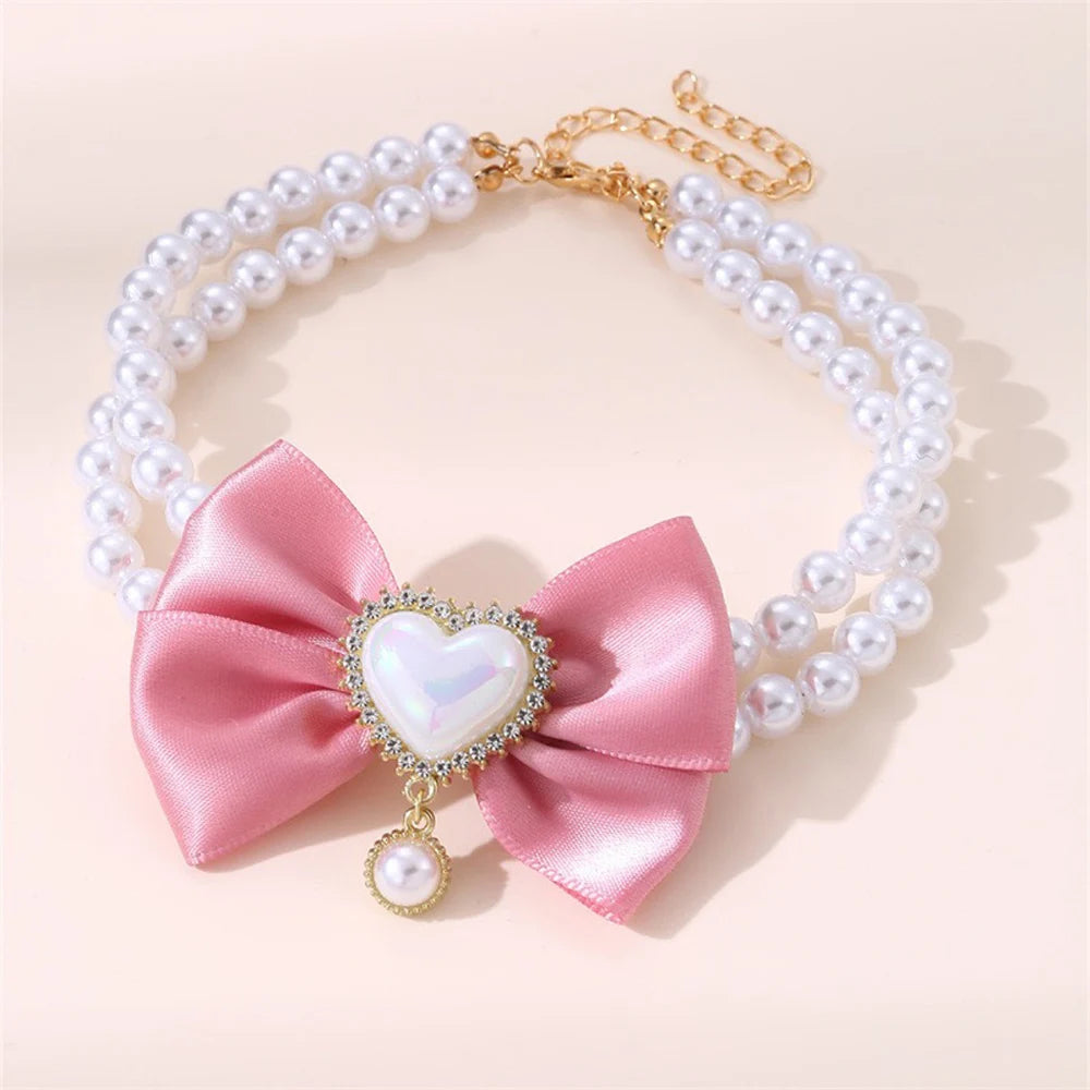 Pearl Bow Tie Pet Collar