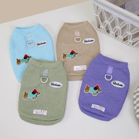 Knitted Dog Vest – Patch & Leash Ring