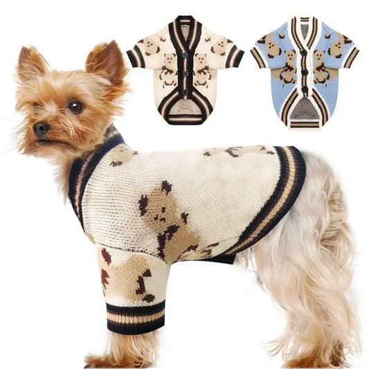 Luxury Bear Pattern Dog Cardigan Sweater