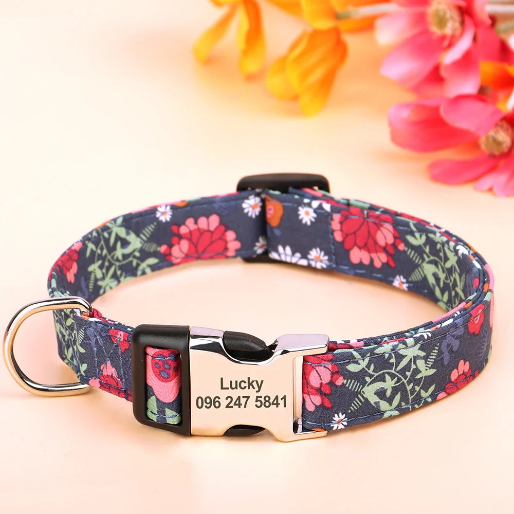 Floral Personalized Dog Collar