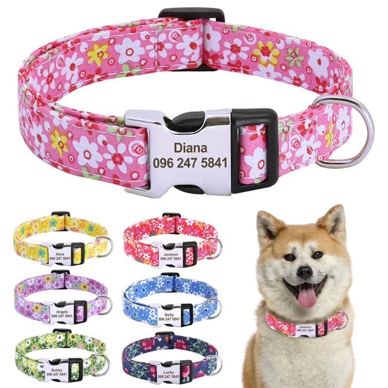 Floral Personalized Dog Collar