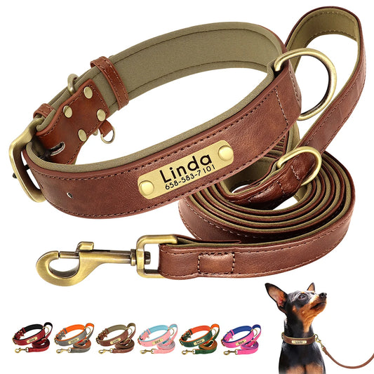 Customized Leather Dog Collar Leash Set