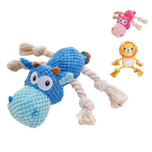Hippo Rope Plush Squeaky Dog Toys