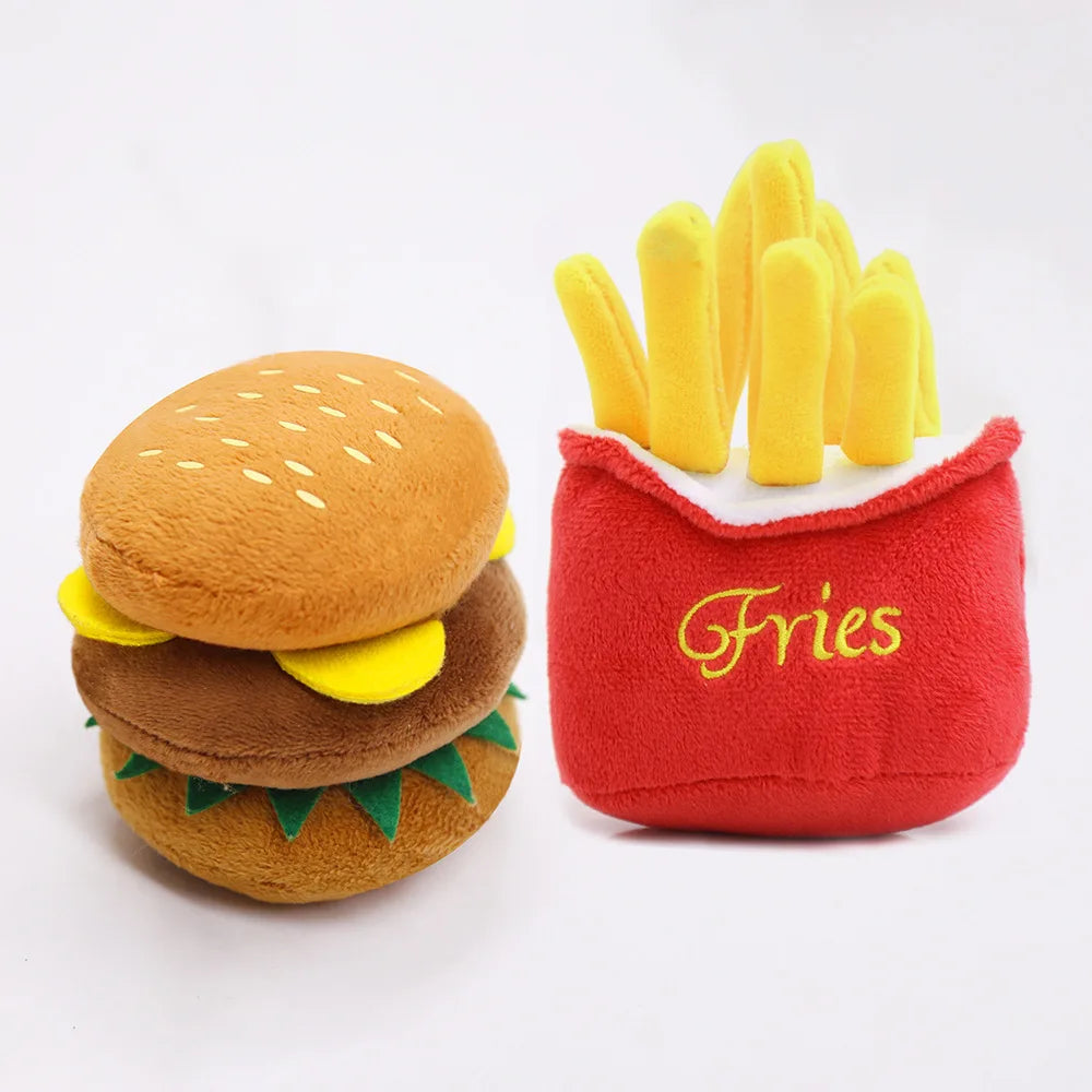 Burger & Fries Plush Squeaky Dog Toys